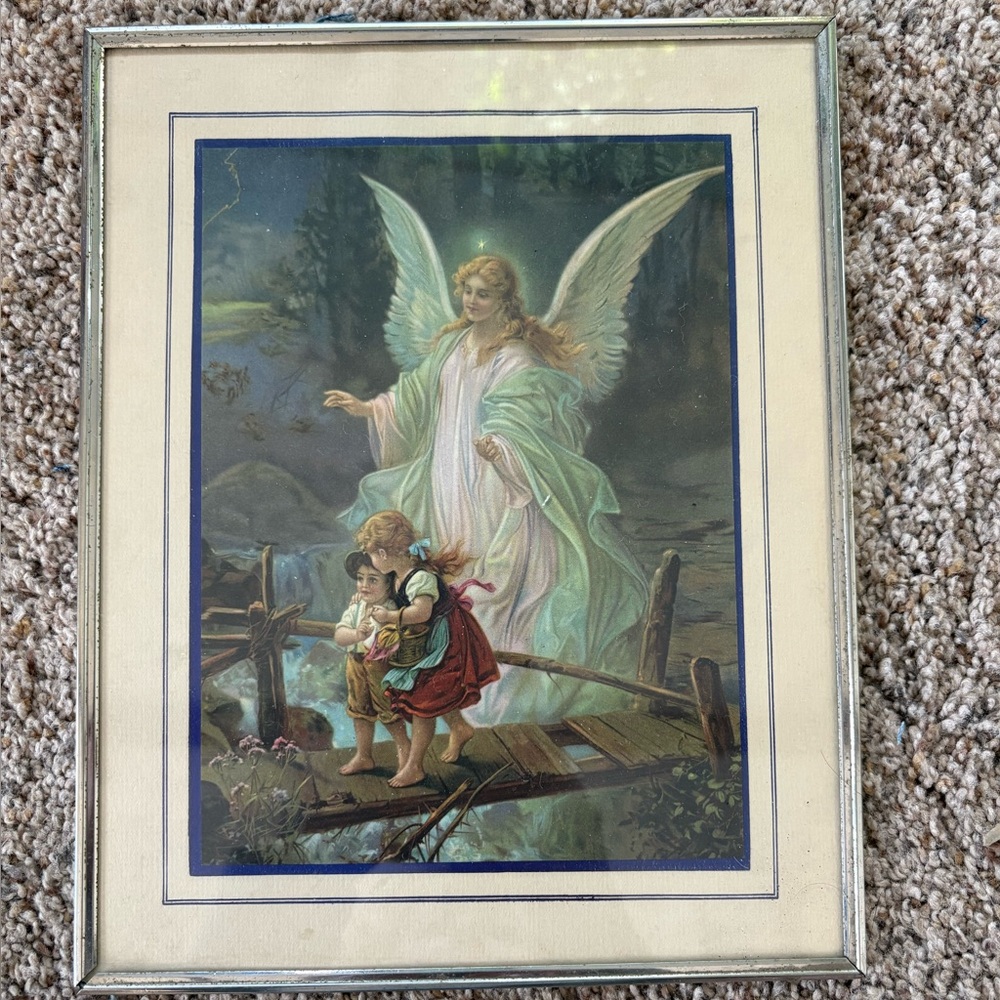 Vintage Guardian Angel Print w/ Children